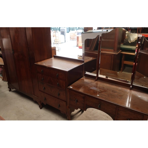 314 - Three piece walnut bedroom suite comprising of double door wardrobe, dressing chest, and chest of fo... 