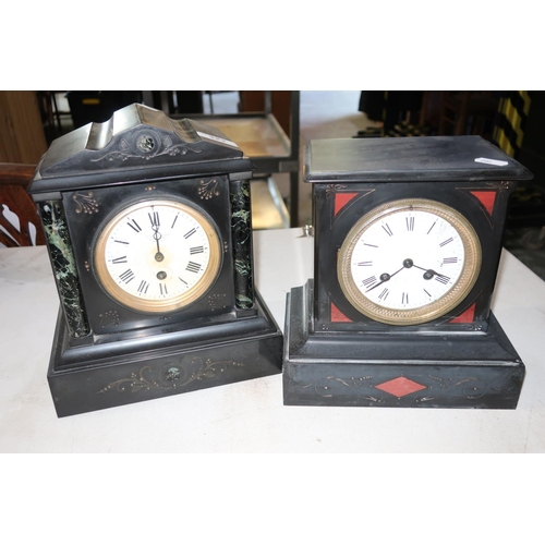 323 - Victorian black slate and marble mantel clock by J. W. Benson, Ludgate Hill, London (lacking pendulu... 