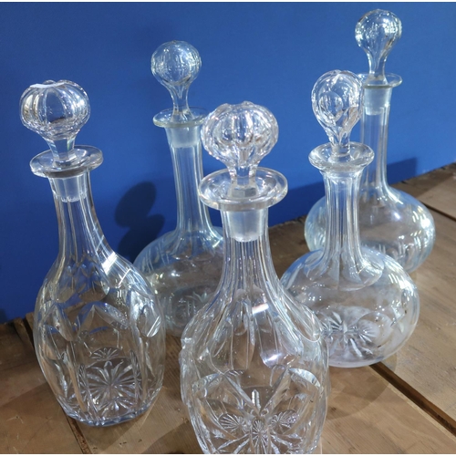 338 - Pair of glass decanters (A/F), another pair of decanters and one other (5)