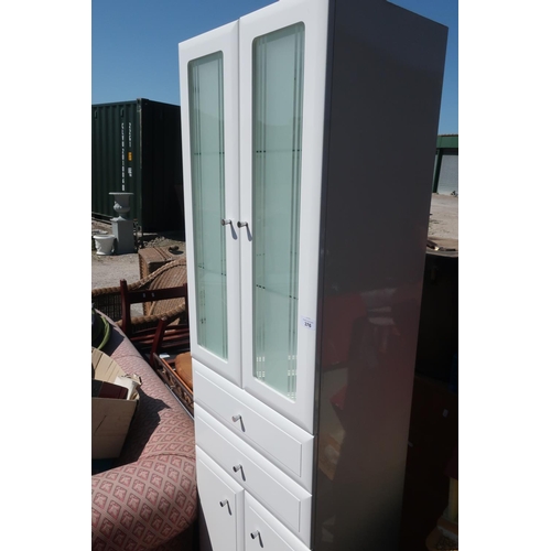 376 - Modern white laminate bathroom style cabinet with two cupboard doors above two drawers and two furth... 