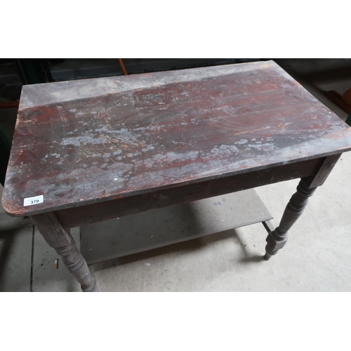 379 - Victorian painted two tier side table on turned supports (91cm x 53cm x 73cm)