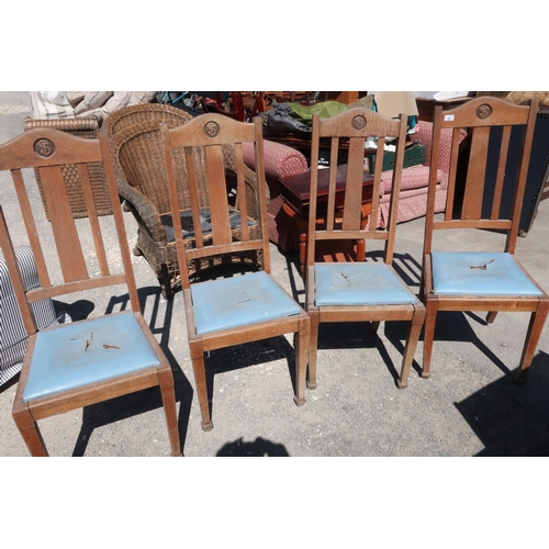 381 - Four Edwardian oak dining chairs with drop in seats
