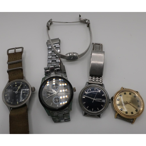 393 - Selection of various wristwatches including Timex, Hamilton, military issue wristwatch the back with... 