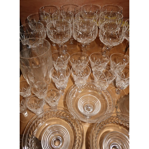 415 - Large selection of various glassware including set of thirteen cut glass wine glasses, frosted glass... 