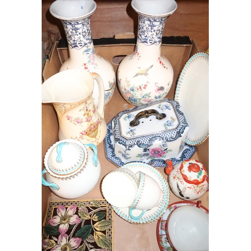 416 - Pair of Continental vases, Japanese teapot and various other 19th C and later ceramics in one box