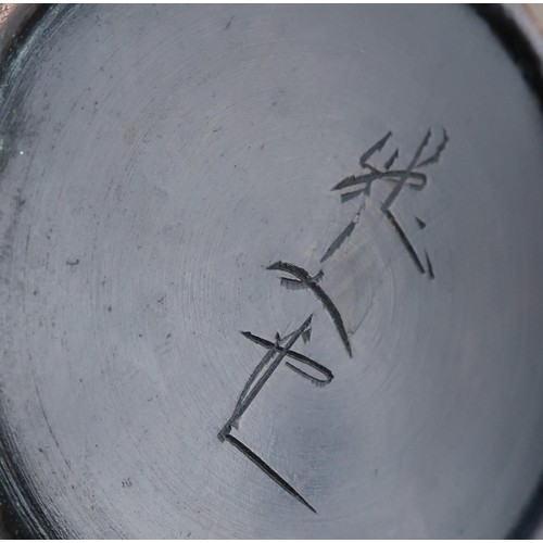 6 - Pair of Japanese bronze candlesticks on circular bases  (height 20cm)