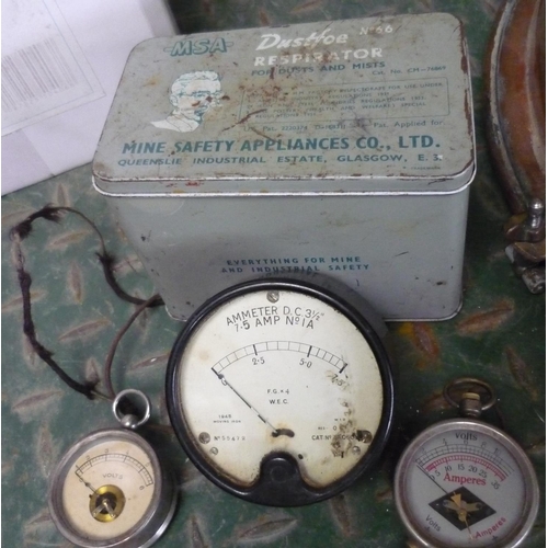 41 - Amp Meter DC 3.5 inch, Volt Meter and Amperes Meter  in a Dustfoe Respirator tin