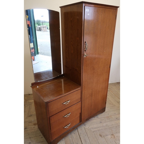 429 - Unusual mid 20th C combination wardrobe, with single door wardrobe, mirror and three drawers (width ... 