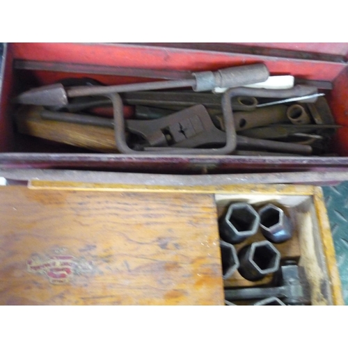 23 - Boxed set of large military socket set and a metal toolbox containing various tools