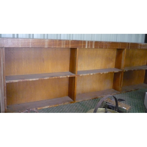 89 - Three large wooden shelving units, one with cupboard door