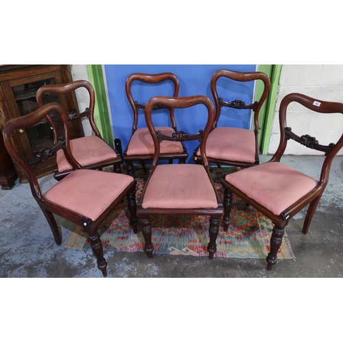 165 - Set of six Victorian mahogany dining chairs with drop-in upholstered seats and turned supports