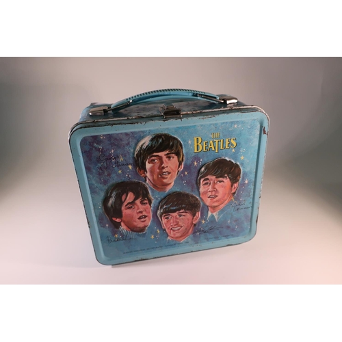 133 - Original The Beatles tin lunchbox complete with thermos type flask, copyright 1965 Nems Enterprises ... 