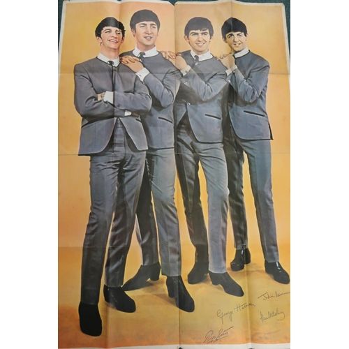 135 - Original The Beatles grey suit poster (small hole in centre and at fold points, slight tearing of fo... 