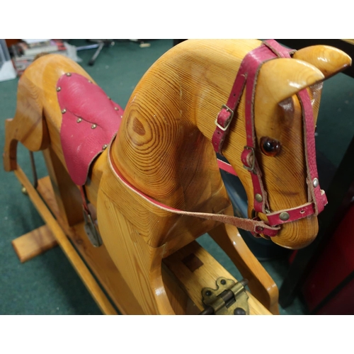 167 - Traditional carved wood pine rocking horse (height 81cm)