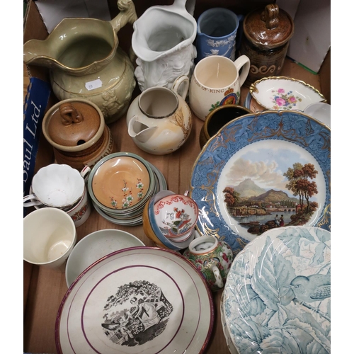 20 - Selection of various early Victorian and later ceramics in one box including transfer pattern print,... 