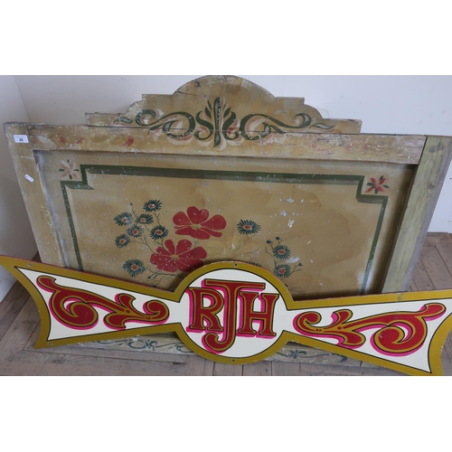 26 - Fairground style painted board with the initials RJH and another similar (2)