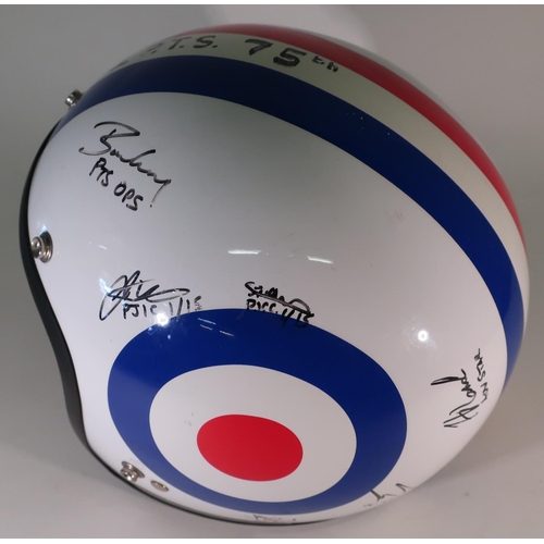 319 - MOD type helmet with RAF Roundel and decals with  various signatures