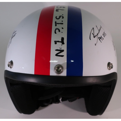 319 - MOD type helmet with RAF Roundel and decals with  various signatures