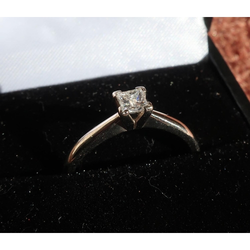 8 - 18ct white gold diamond solitaire ring with square cut diamond, approx .25ct (size Q)