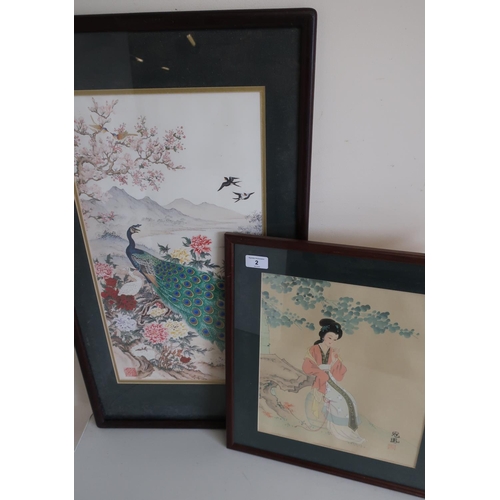 2 - Early 20th C framed & mounted Japanese print of a seated lady with signature panel, and another simi... 