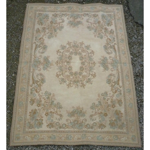 74 - Contemporary Belgium cotton style old gold floral pattern carpet with central floral panel (189cm x ... 