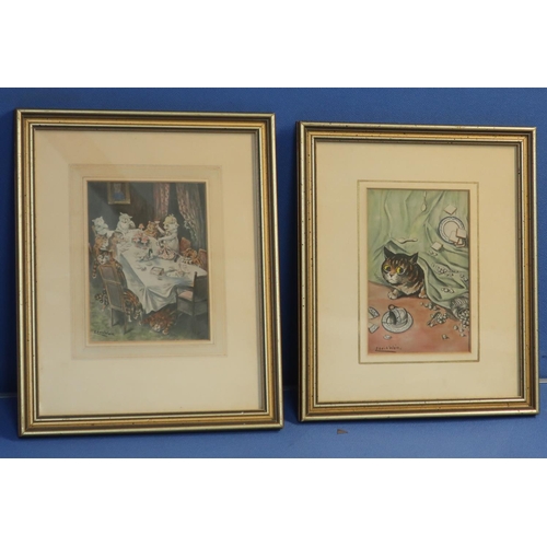 104 - Pair of framed and mounted Louis Wain prints (29cm x 35cm including frame)
