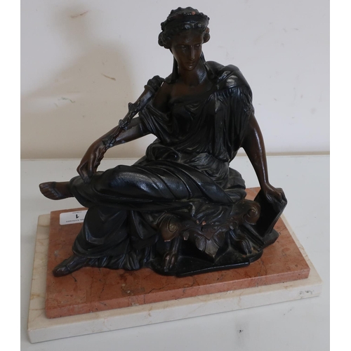 1 - Victorian style patinated resin figure of a seated classical lady on a stepped marble base (29cm)