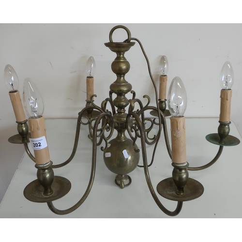 202 - Dutch style six branch brass chandelier (45cm x 62cm)