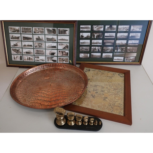 205 - Joseph Sankey oval copper crocodile effect tray, two sets of Rockwell publishing Titanic collectors ... 