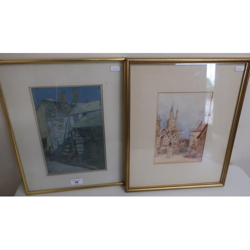 95 - Chas Emanuel, Saint Ives, pastel, signed and titled (38cm x 18cm) and a 19th C watercolour study of ... 