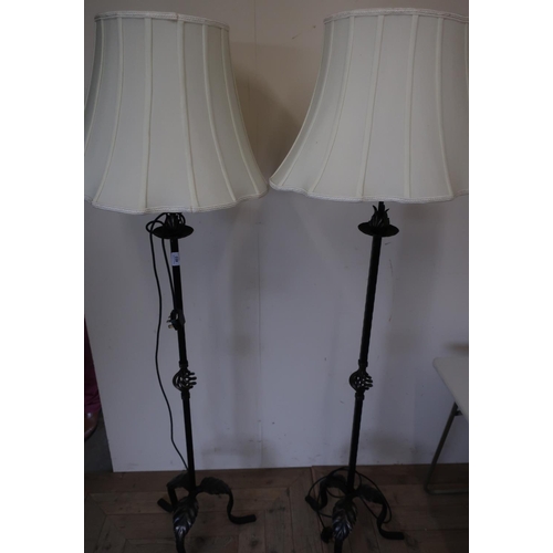 403 - Pair of wrought metal standard lamps with shades