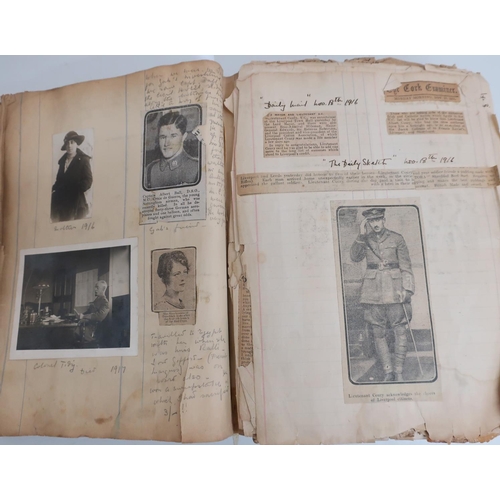 410 - Scrapbook c.1911/12 containing a large selection of various newspaper cuttings, handwritten notes, p... 