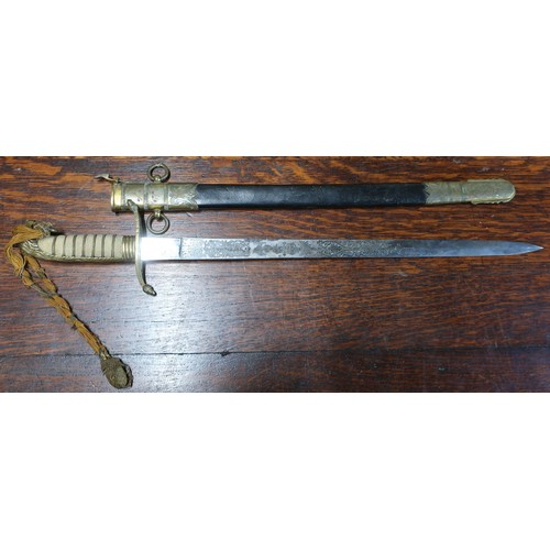 375 - George V Royal Naval officers dirk with 18 inch straight blade with part double edge with engraved d... 