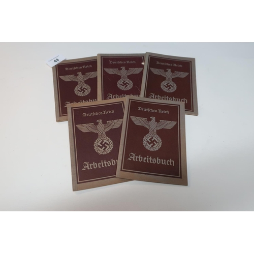 48 - Group of five German Third Reich ID pass books with various info and stamped detail c.1930's