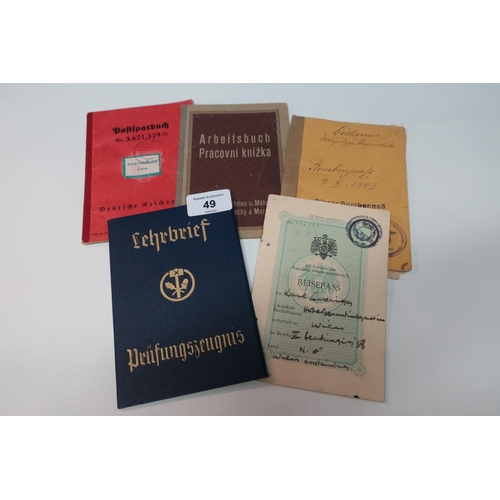49 - Group of five German Third Reich ID pass books with various info and stamped detail c.1930's