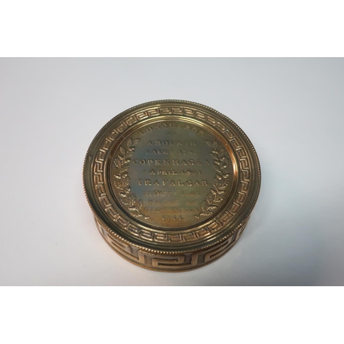 7 - Admiral Lord Nelson commemorative circular brass tobacco box with bust to the top with Birthday 29th... 