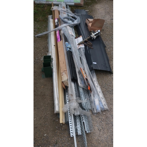 294 - Large collection of building materials, including roof flashing, wall connectors, glazing system sid... 