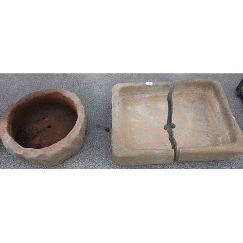26 - Sandstone trough (A/F) and a round plastic trough