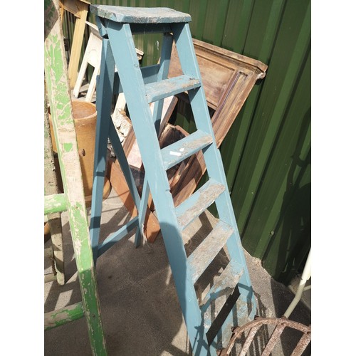 54a - Set of blue painted step ladders