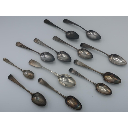 18 - Set of six, George III hallmarked silver teaspoons, bright cut Old English pattern, London 1802 and ... 