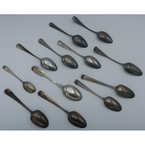 18 - Set of six, George III hallmarked silver teaspoons, bright cut Old English pattern, London 1802 and ... 