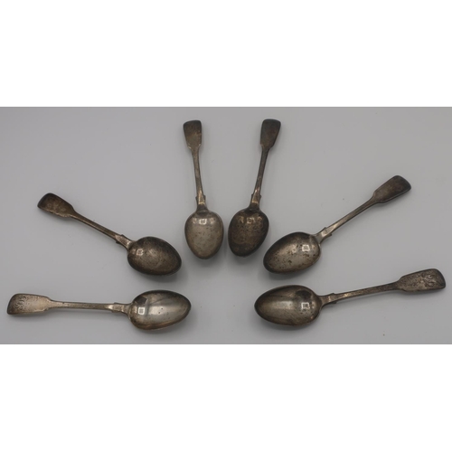 19 - Set of six George IV hallmarked silver Fiddle pattern tea spoons, London 1821 by William Eley & Will... 
