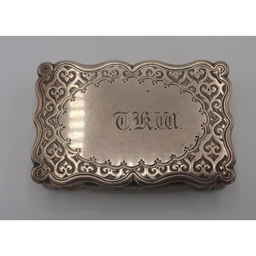 4 - Victorian shaped rectangular silver snuff box, hinged lid inscribed with initials, Birmingham 1871, ... 