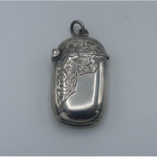 54 - Small Edwardian silver Vesta case, part engraved with scrolls, Birmingham 1907' by Smith & Bartlam,