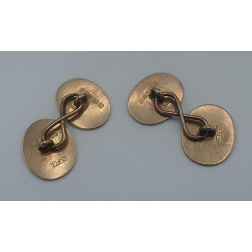 9 - Pair of 9ct hallmarked gold oval cufflinks, 5.7g
