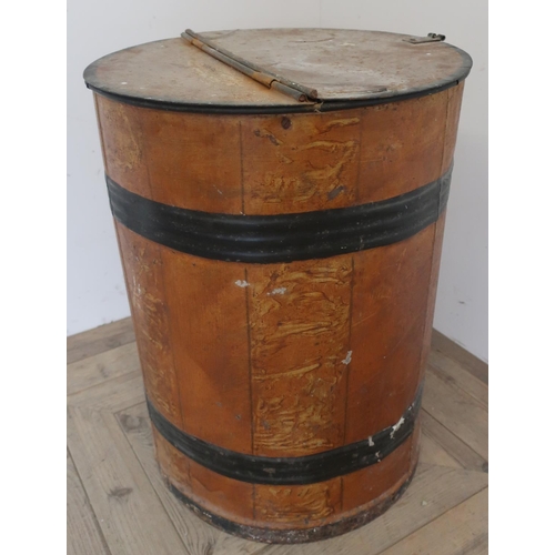 28 - Large vintage metal flour bin with painted detail and hinged top (66cm)