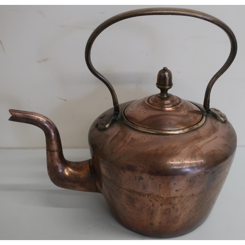 34 - Large Victorian copper kettle, with brass scroll handle and acorn finial (height 25cm)