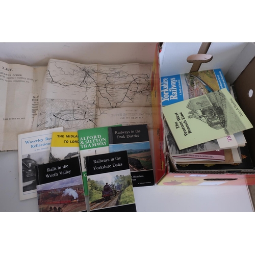 82 - Box containing a collection of various railway related books and two railway maps including LC and D... 