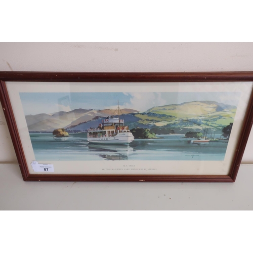 87 - Framed railway carriage print M.V.Swan, Lake Windermere