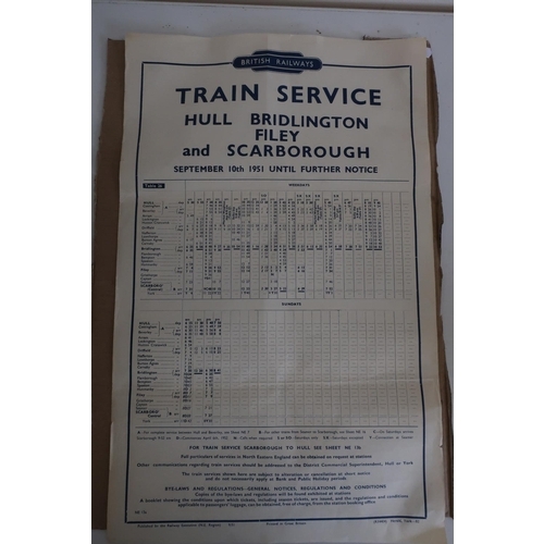 98 - British railways train service Hull, Bridlington, Filey, Scarborough timetable. Dated September 1957... 